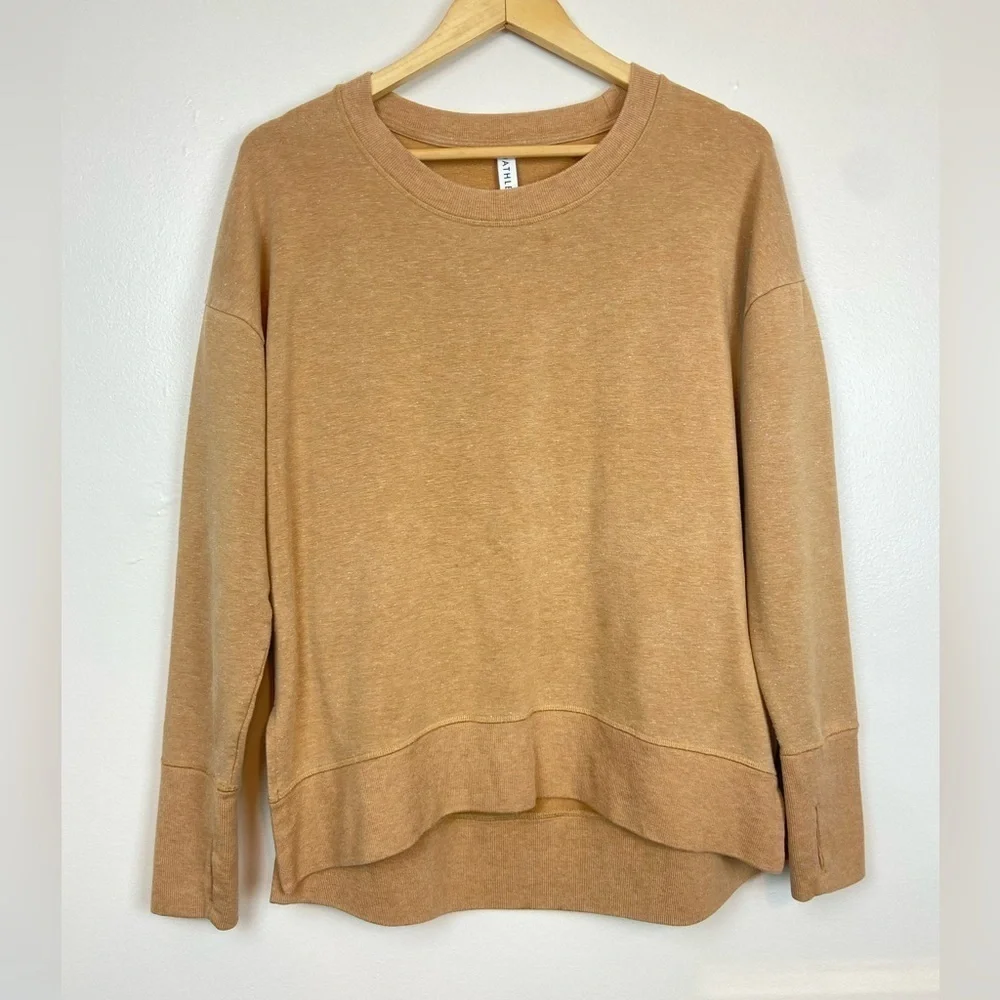 ATHLETA Balance Pullover Sweatshirt Tuscan Gold Tan Multi Nep Nirvana Fabric S - Picture 4 of 12